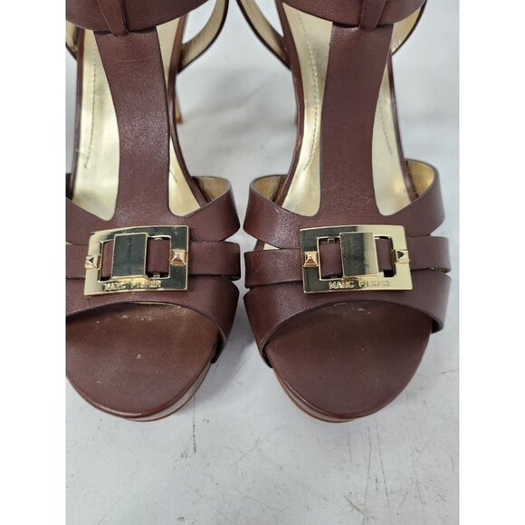 Marc Fisher Womens Platform Sandals Size 7.5 Brown Leather Ankle Strap Heels - Picture 5 of 10